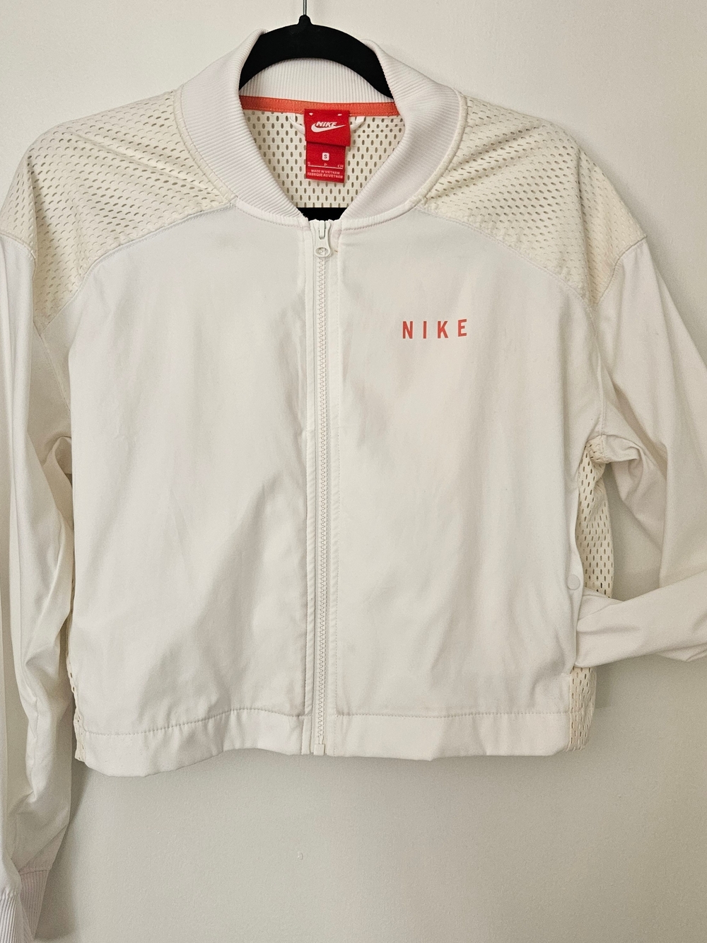 Nike Sportswear White Mesh Cropped Bomber Jacket Sz S
